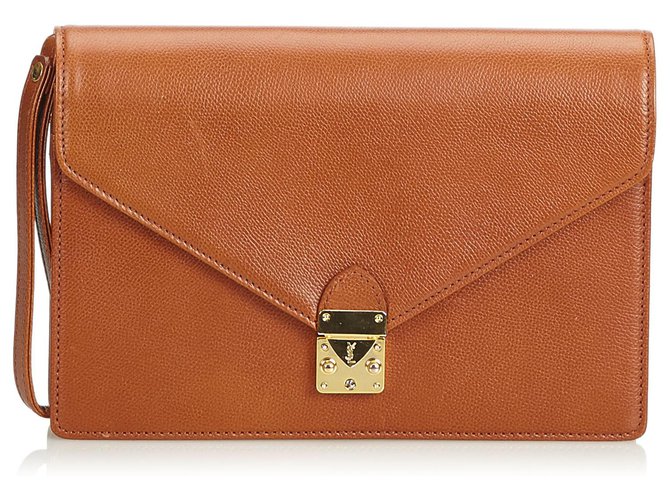 Autre Marque YSL Brown Leather Clutch Bag  ref.117462
