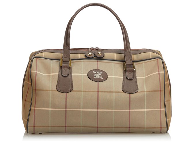 Burberry Brown Plaid Canvas Travel Bag Leather Cloth Cloth  ref.117465