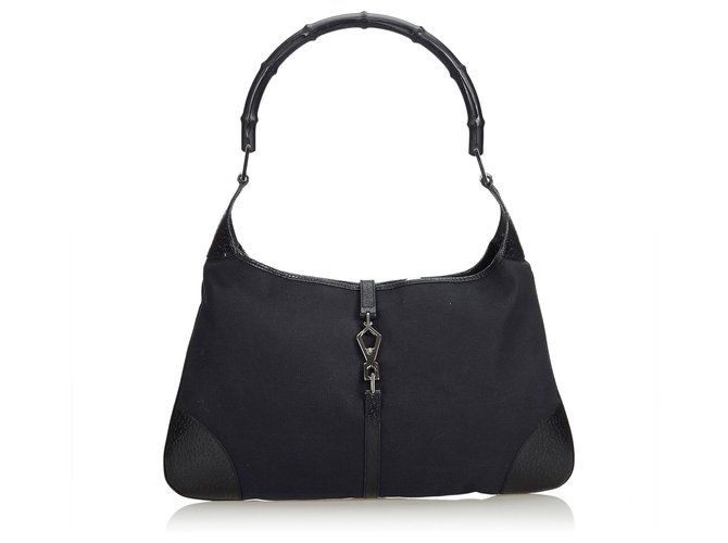 Jackie en toile de bambou noir Gucci Cuir Tissu  ref.117472