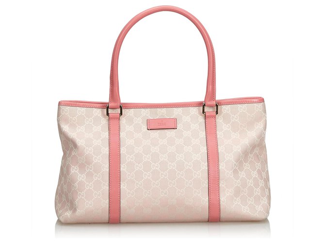 Gucci Pink GG Jacquard Tote Bag White Cream Leather Cloth  ref.117473
