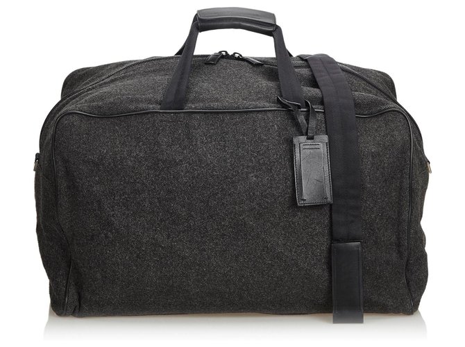 Prada Gray Wool Duffel Bag Black Grey Leather Cloth  ref.117478