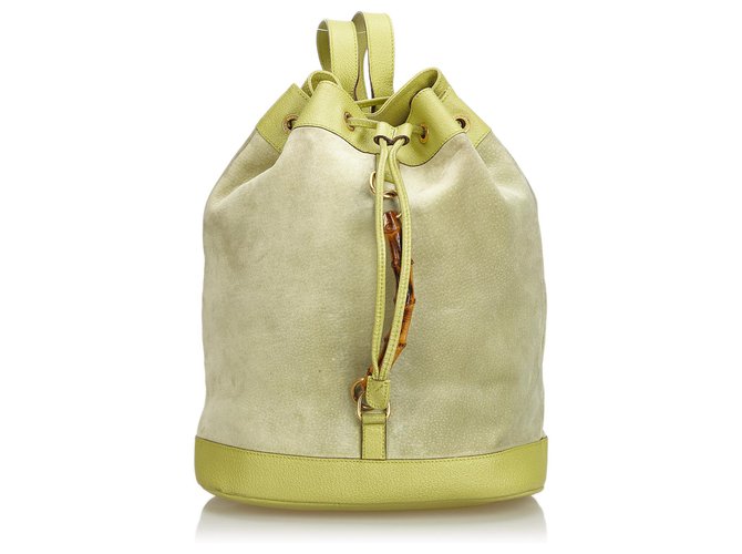 Gucci Green Bamboo Suede Drawstring Backpack Leather  ref.117484