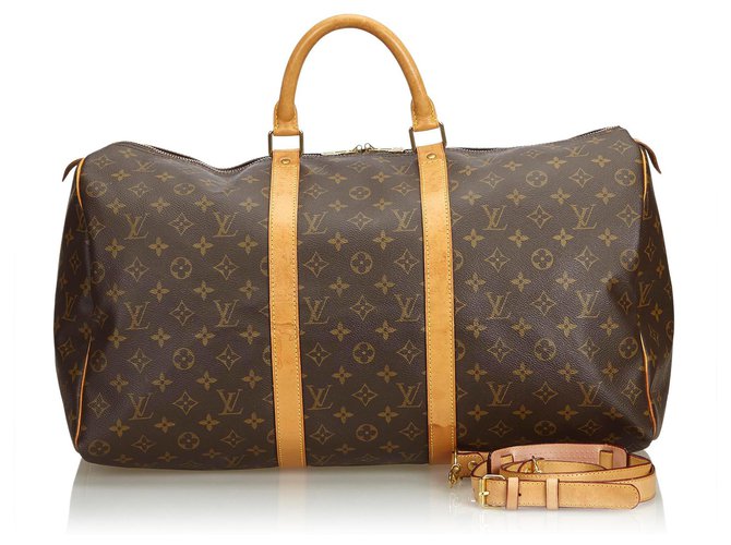 Louis Vuitton Brown Monogram Keepall Bandouliere 50 Leather Cloth  ref.117492