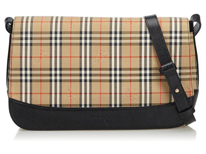 Burberry Brown Plaid Jacquard Shoulder Bag Multiple colors Beige Leather Cloth  ref.117493