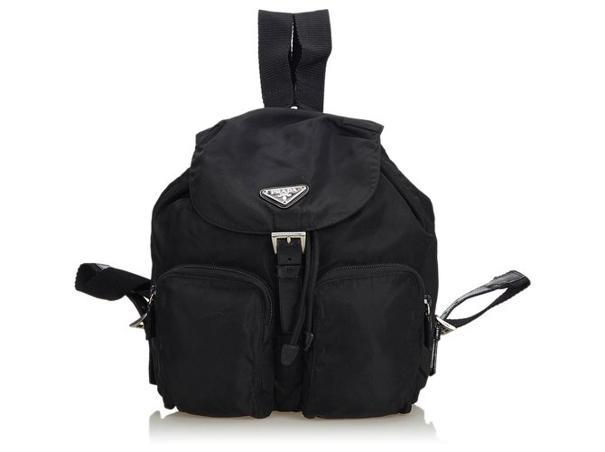 Prada Black Nylon Drawstring Backpack Leather Cloth  ref.117501