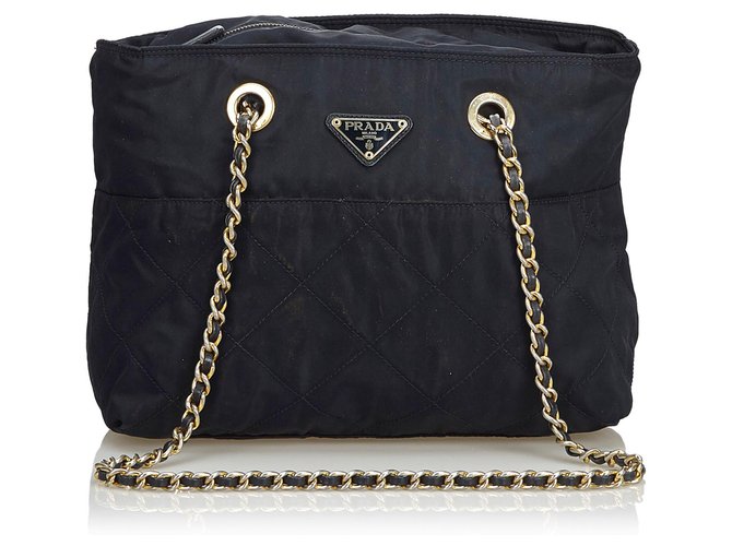 Prada Black Nylon Chain Tote Bag Cloth  ref.117512