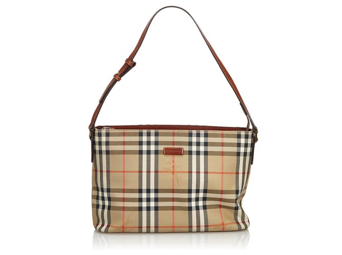 Burberry Brown Plaid Jacquard Shoulder Bag Multiple colors Beige Leather Cloth  ref.117517