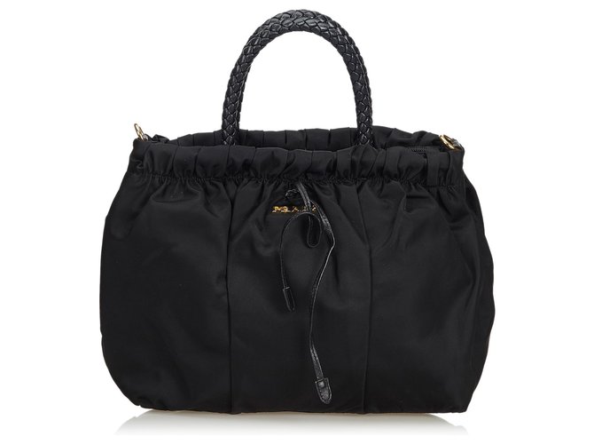 Prada Black Nylon Handbag Leather Cloth  ref.117520