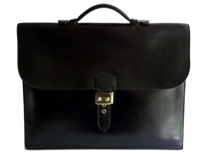 Hermès DOCUMENT HOLDER MEN - BAG WITH DEPECHES - VINTAGE Black Leather  ref.117544