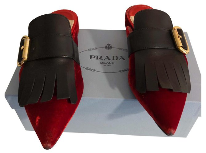 prada red velvet shoes