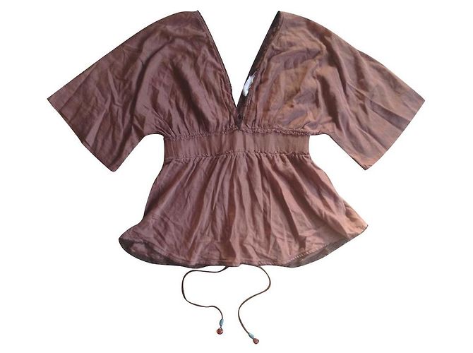 Top Pinko Decote Profundo Algodão Castanho Castanha