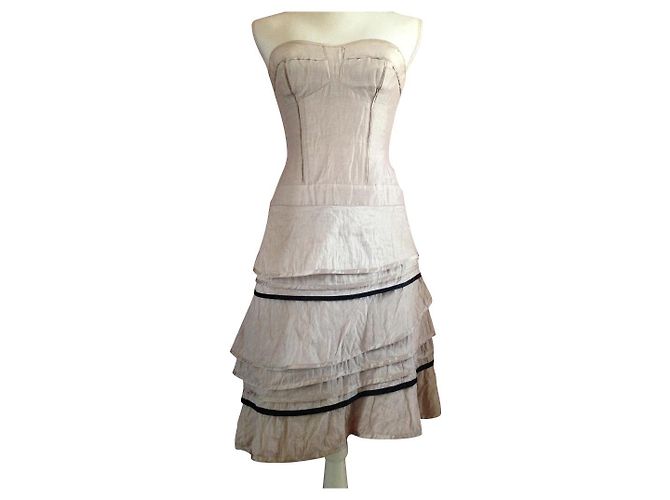 Vestido strapless com folhos Reiss em seda e linho rosa e preto