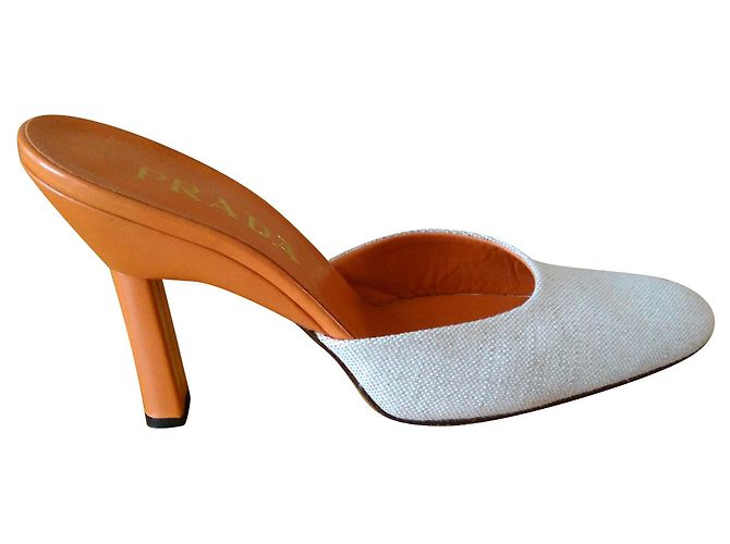PRADA SABOT em Linho e Couro Multicor