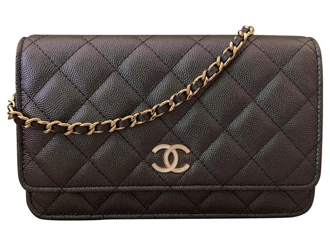 Wallet On Chain Chanel Monedero intemporal en cadena Negro Cuero  ref.117624