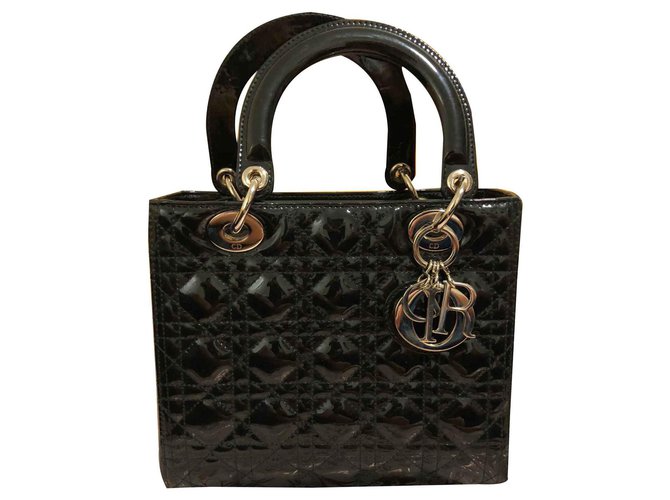 Lady Dior Christian Dior Handbags Black Patent leather  ref.117632