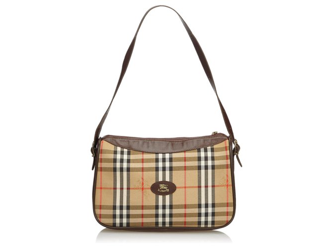Burberry Brown Plaid Jacquard Shoulder Bag Multiple colors Beige Leather Cloth  ref.117661