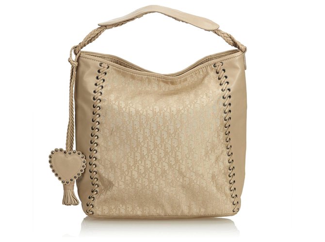 Dior Brown Oblique Canvas Shoulder Bag Beige Leather Cloth Cloth  ref.117664