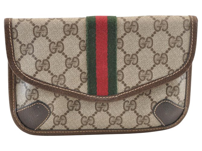 Gucci Sherry Line GG Clutch Bag Brown Cloth  ref.117753