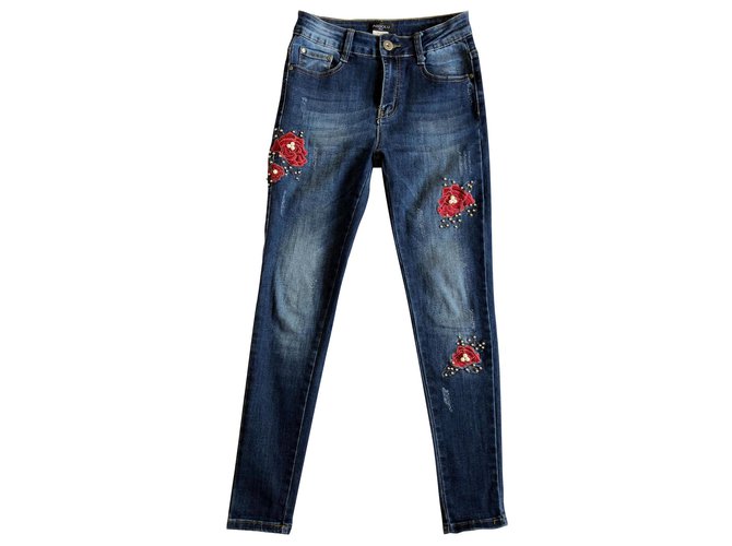Autre Marque Jeans ajustados de flores de Absolu Paris Azul Juan  ref.117848