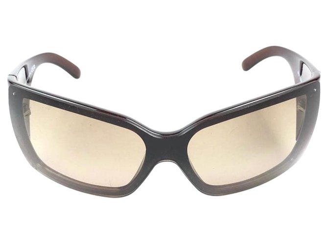 Chanel Brown Oversized Wrap-Around Sunglasses Marrom Castanho escuro  ref.117889