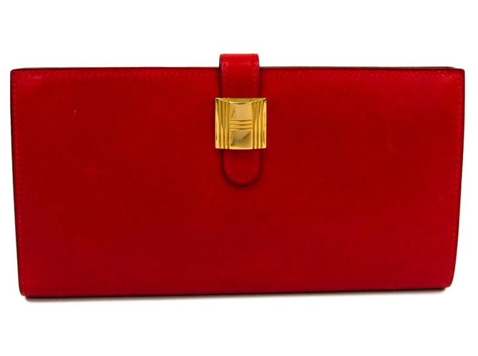 Hermès Hermes Red Bo Calf Saumur Dianne Monedero Roja Cuero Becerro  ref.117897