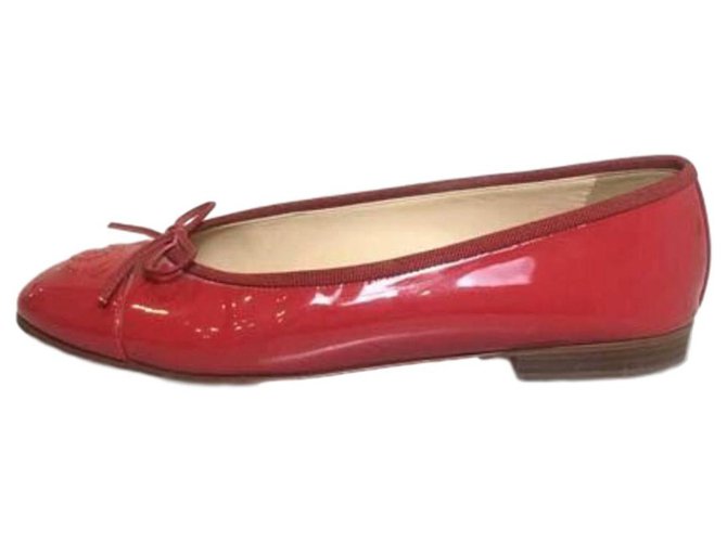Chanel vermelho patente Ballet Flats Couro Couro envernizado  ref.117898
