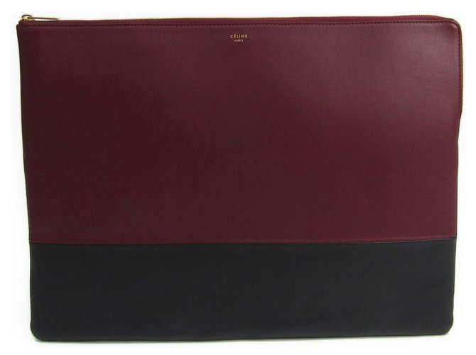 Céline Celine Black Bi-Color Solo Clutch Red Leather Lambskin  ref.117903