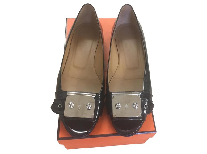 Hermès Street Black Silvery Patent leather  ref.117963