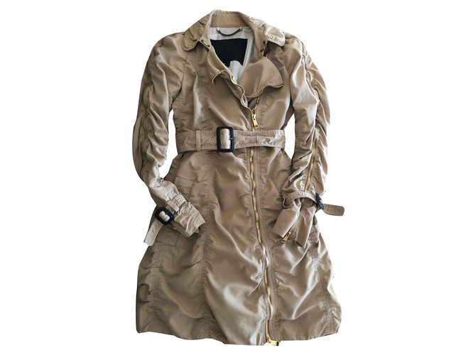 Burberry Prorsum Trench coat con cerniera di sabbia runway Beige Cotone Poliestere  ref.118041