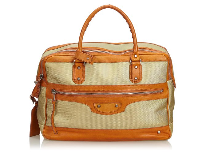 Balenciaga Brown Nylon Travel Bag Beige Light brown Leather Cloth  ref.118144