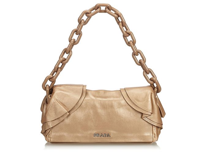 Borsa a tracolla a catena in pelle marrone Prada