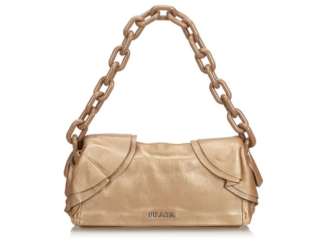 Prada Brown Leather Chain Shoulder Bag Beige  ref.118146