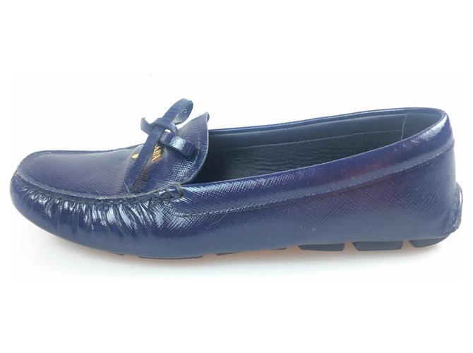 Prada Blue Saffiano Driving Loafer Dark blue Leather  - Joli  Closet
