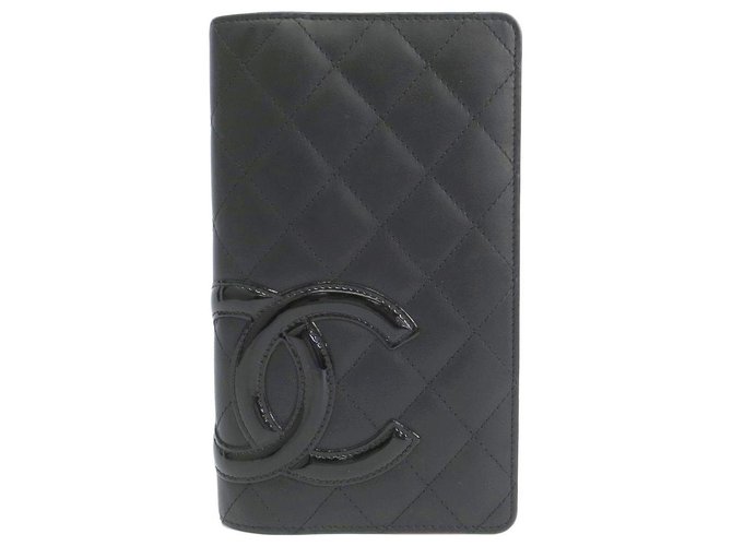 Monedero Chanel Acolchado Negro Piel De Cordero Cambon Ligne Rosa Cuero  ref.118178