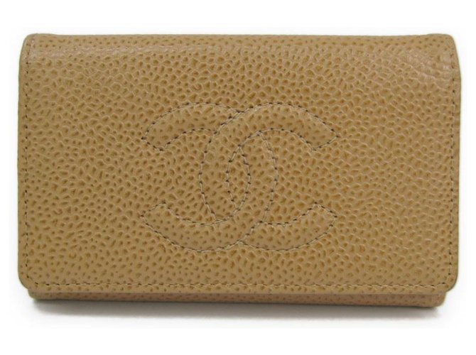Chanel Brown Caviar Key Holder Beige Leather  ref.118208