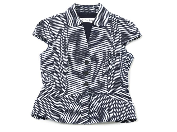 Christian Dior NAVY SQUARE POLKA FR42/44 Navy blue Cotton ref