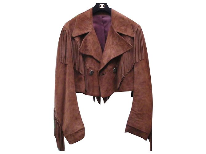 Autre Marque Western Wildlederjacke Dunkelbraun Deerskin Größe 42