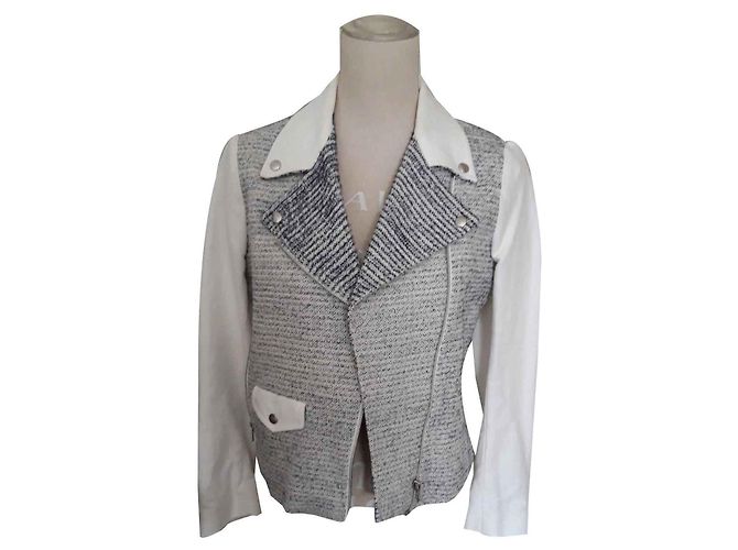 Giacca Perfecto Sandro in Tweed Bianco e Blu
