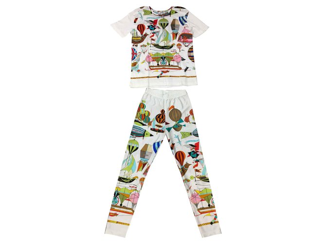 Hermès Pantalons, leggings Coton Lycra Blanc  ref.118355