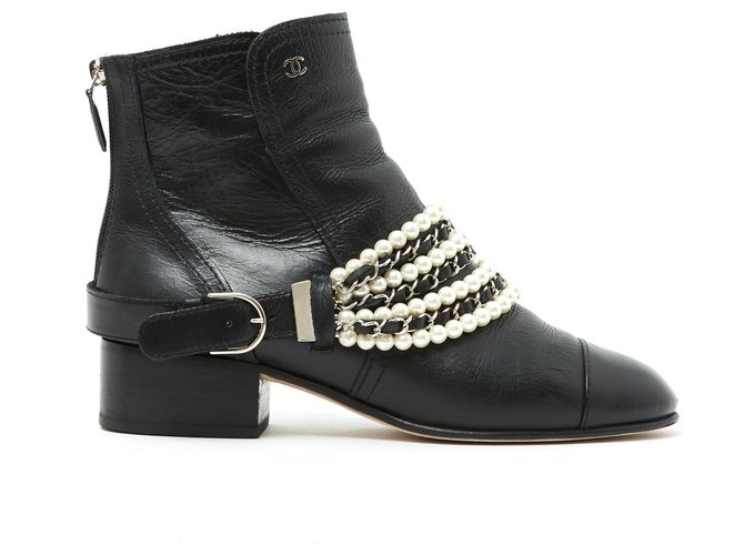 Chanel Black Patent Leather Faux Pearls Ankle Wrap Clogs Size 39 Chanel |  The Luxury Closet