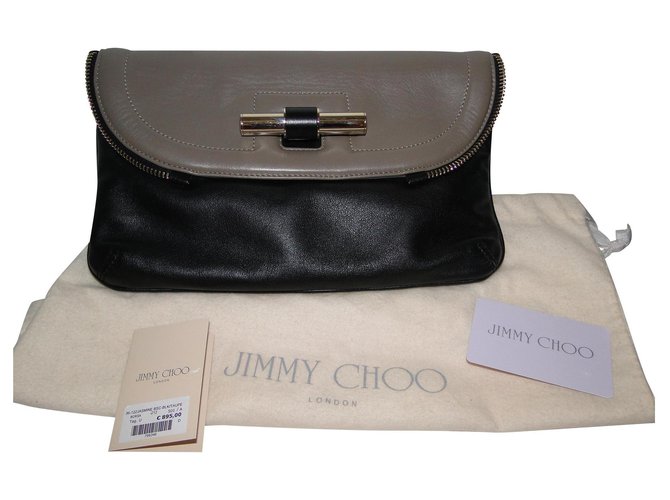 Jimmy Choo Jasmine BICOLORE XL pouch Black Taupe Leather  ref.118505