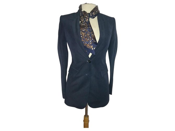 Sublime chaqueta Blazer BURBERRY PRORSUM lino 36 como nuevo Azul marino  ref.118514