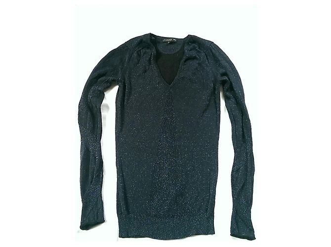 Barbara Bui Strickpullover aus Baumwolle Seide und Lurex Schwarz Blau Dunkelblau