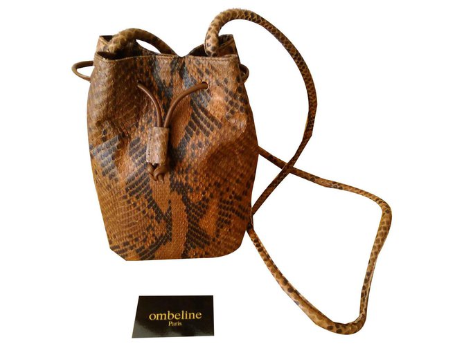 Autre Marque OMBELINE Paris Bag en piel de serpiente Castaño Cueros exoticos  ref.118743