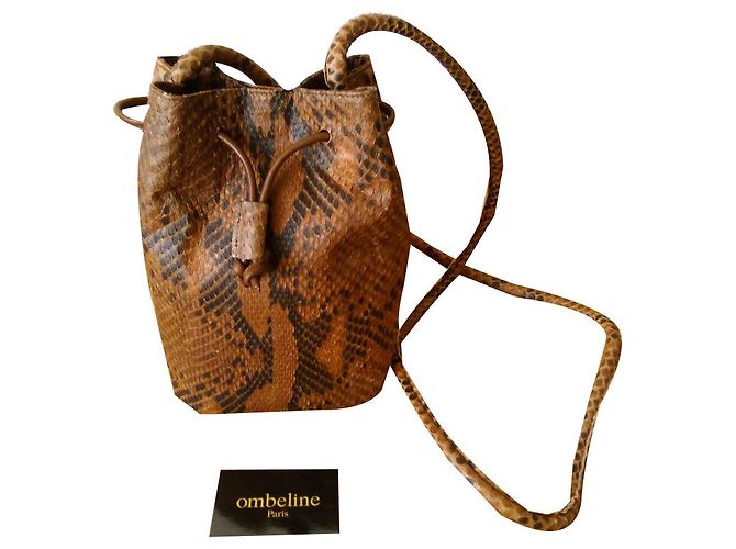 Autre Marque OMBELINE Paris Bag em Couro de Cobra Marrom