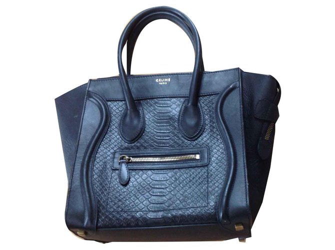 Céline Micro Handtasche aus schwarzem Python-Prägeleder 