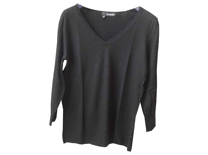 The Kooples Schwarzer Wollpullover mit V-Ausschnitt und Goldknöpfen