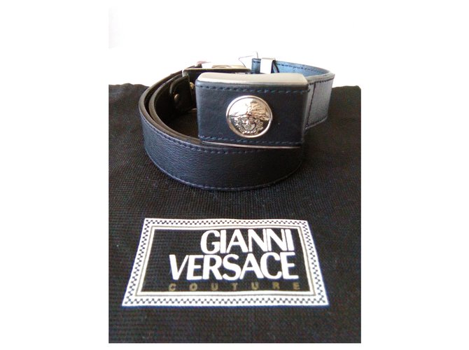 GIANNI VERSACE RARE  belt 1997 Vintage PRE-DEATH Black Leather Metal  ref.118904