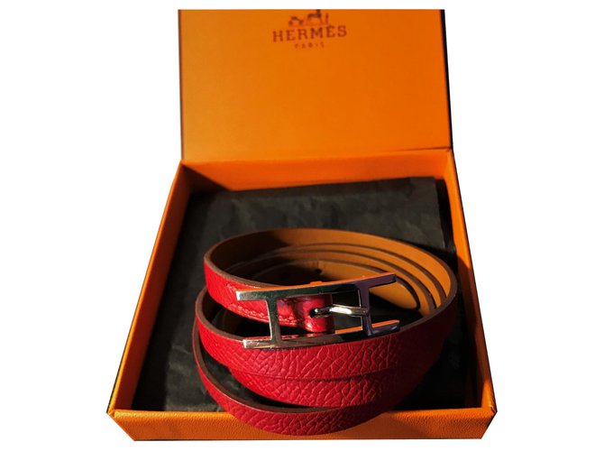 Hermès Hermes Bracelet "Hapi 3"in Palladium and Red Epsom Leather  ref.117566