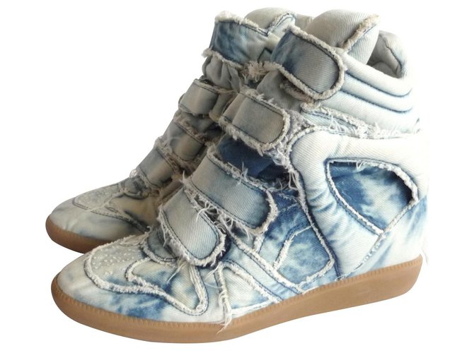 Isabel Marant sneakers Bekett denim tie & dye Blue Eggshell Light blue Dark blue Leather Cotton  ref.118845